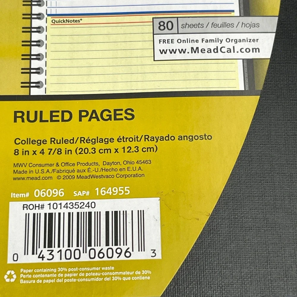 Mead Cambridge Limited Business QuickNotes 80 Sheets 8x4.875 Black 06096